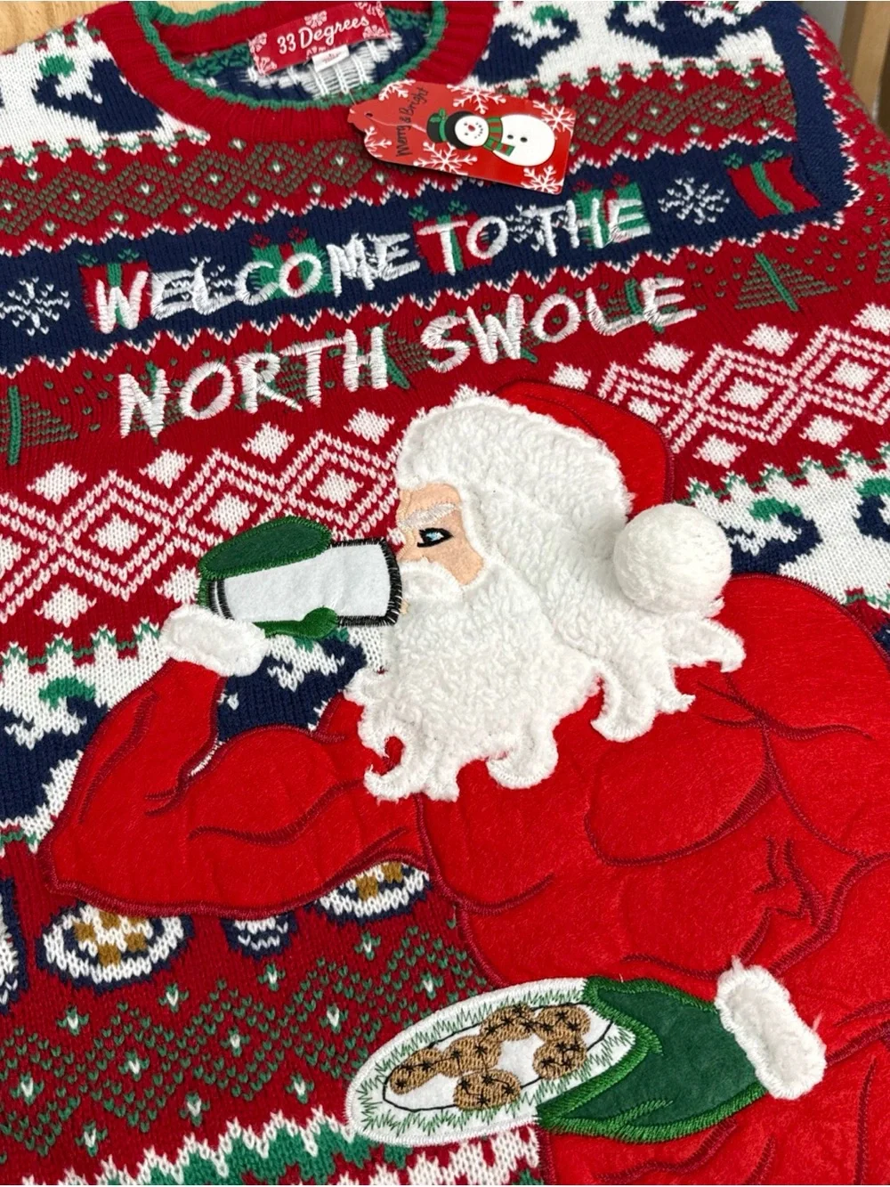 33 Degrees Men’s Christmas Welcome To The North Swole Party Sweater Sz L NEW $48